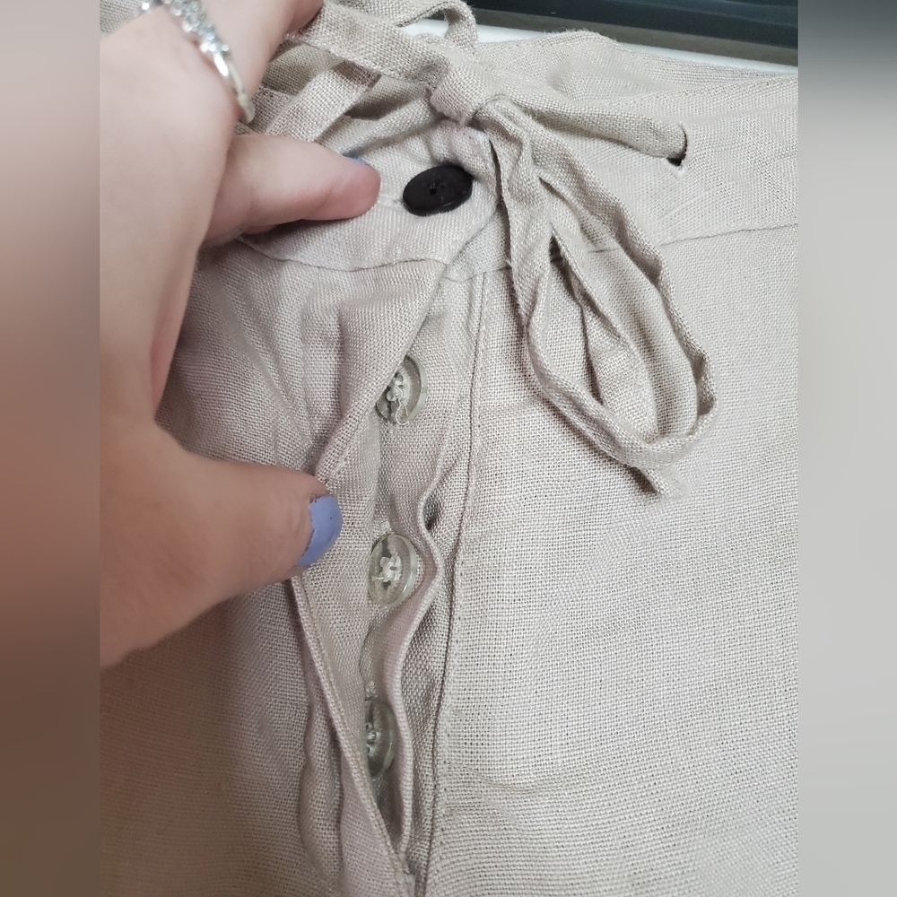 Fabindia Linen Pants Size XL Womens Highwaist Cropped Coastal - Picture 3 of 11